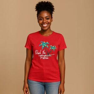 Derek Heart Women’s “Deck the Palms” Short Sleeve Holiday Sweater Tee Size Small